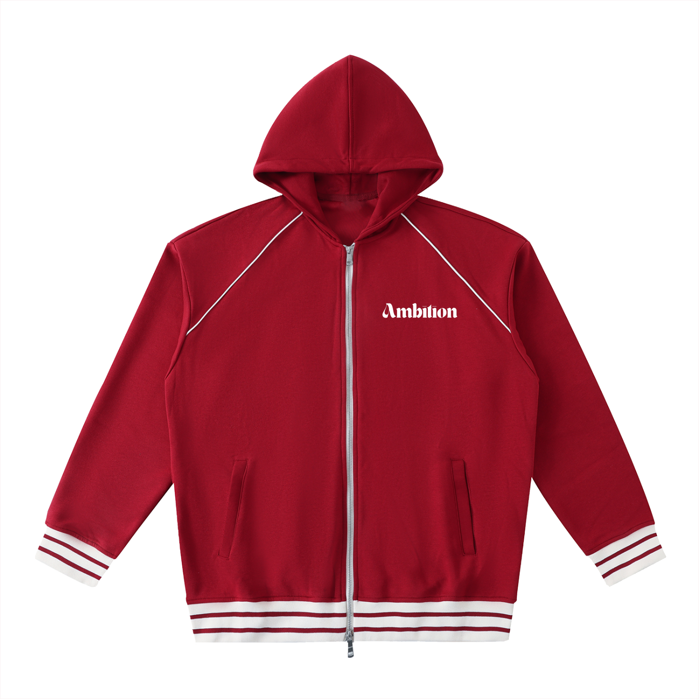 Ambition Striped Trim Zip-Up Hoodie