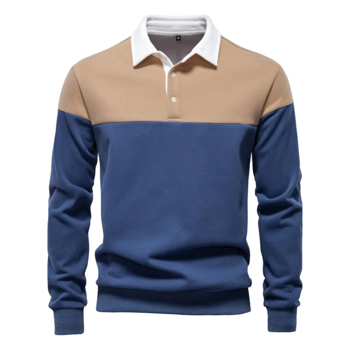 Men's Collared Neck Contrast Long Sleeve Polo
