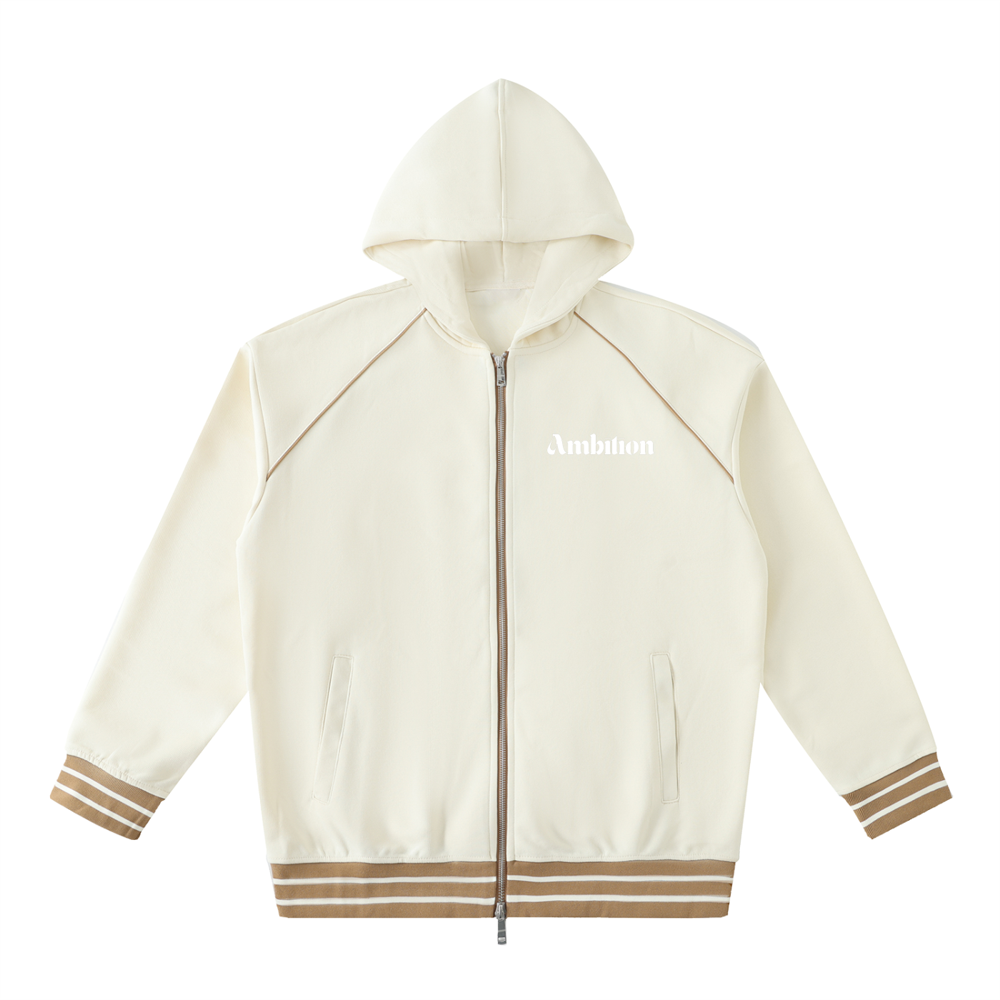 Ambition Striped Trim Zip-Up Hoodie