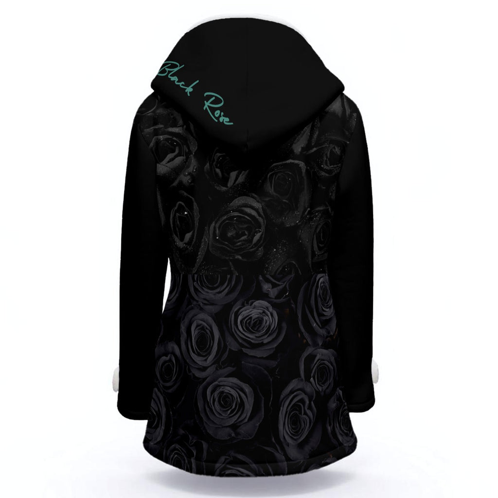 All-Over Print Women's Hooded Double-Breasted Winter Coat With Fleece