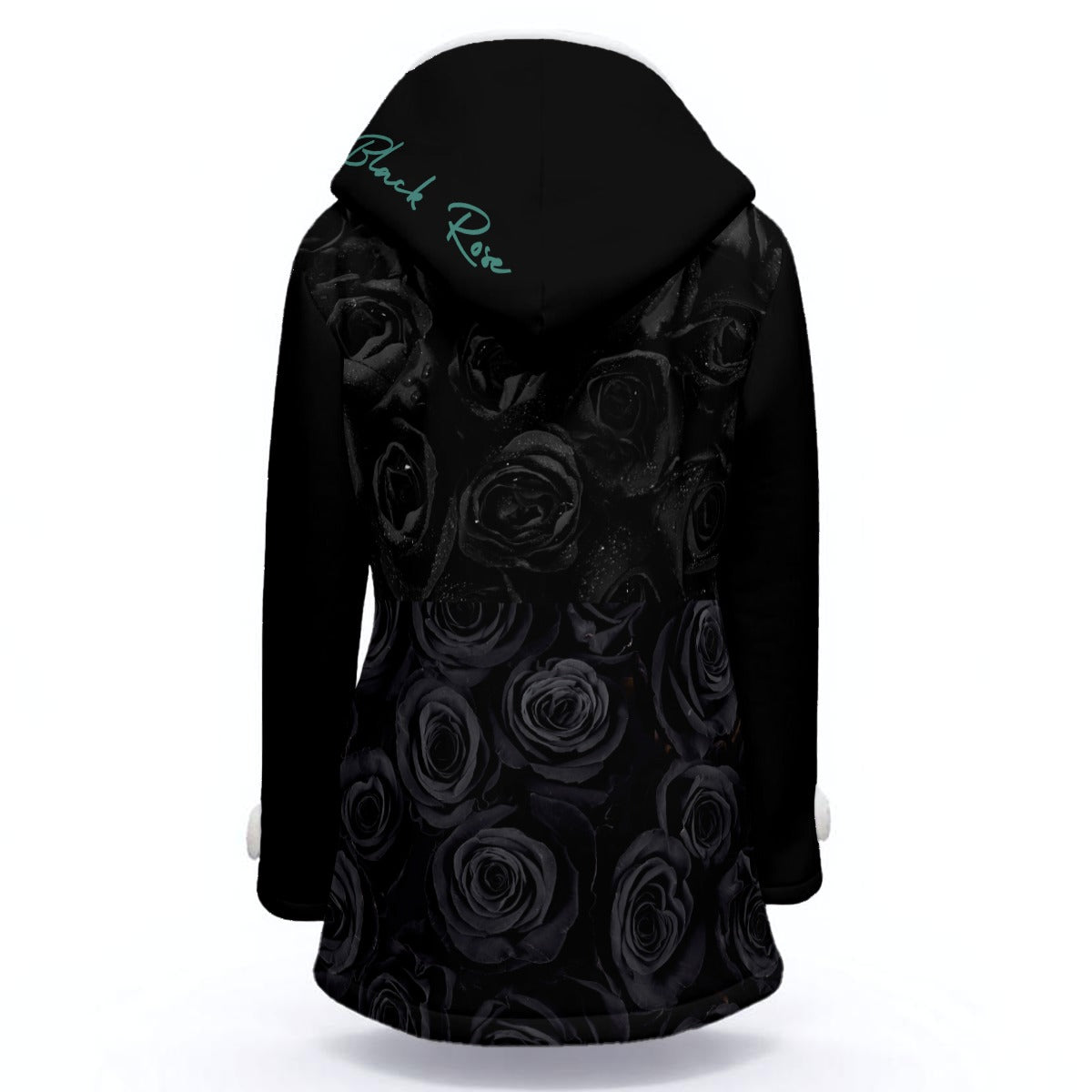 All-Over Print Women's Hooded Double-Breasted Winter Coat With Fleece