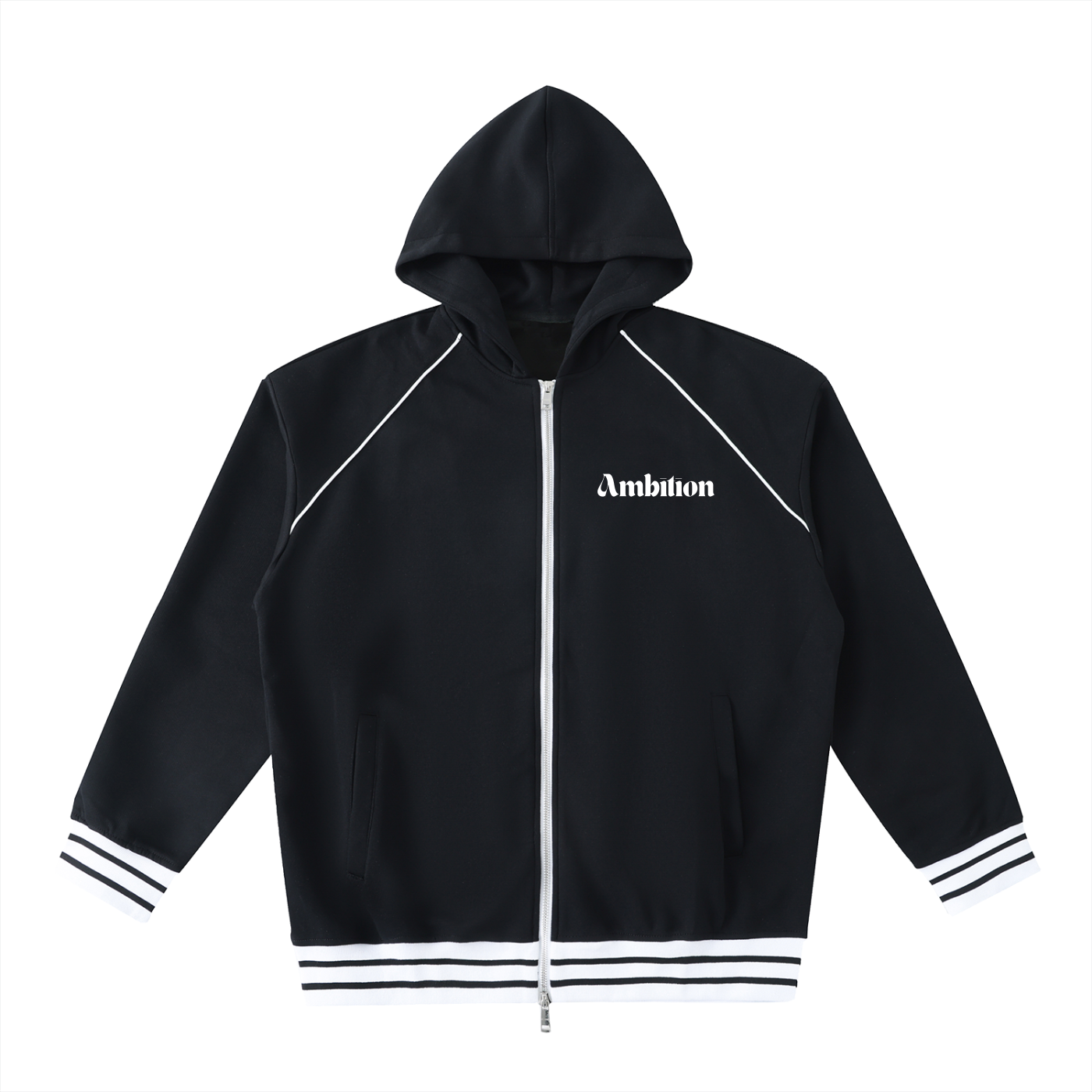Ambition Striped Trim Zip-Up Hoodie