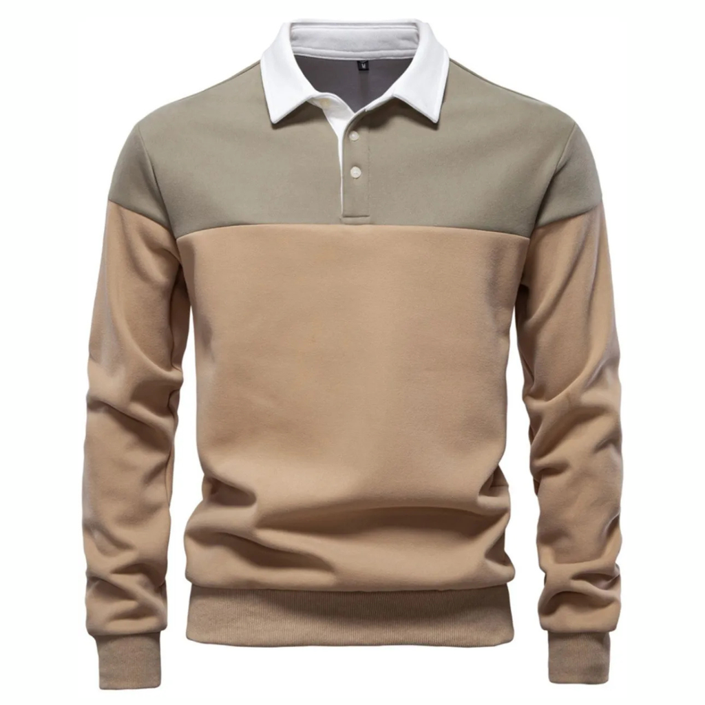 Men's Collared Neck Contrast Long Sleeve Polo