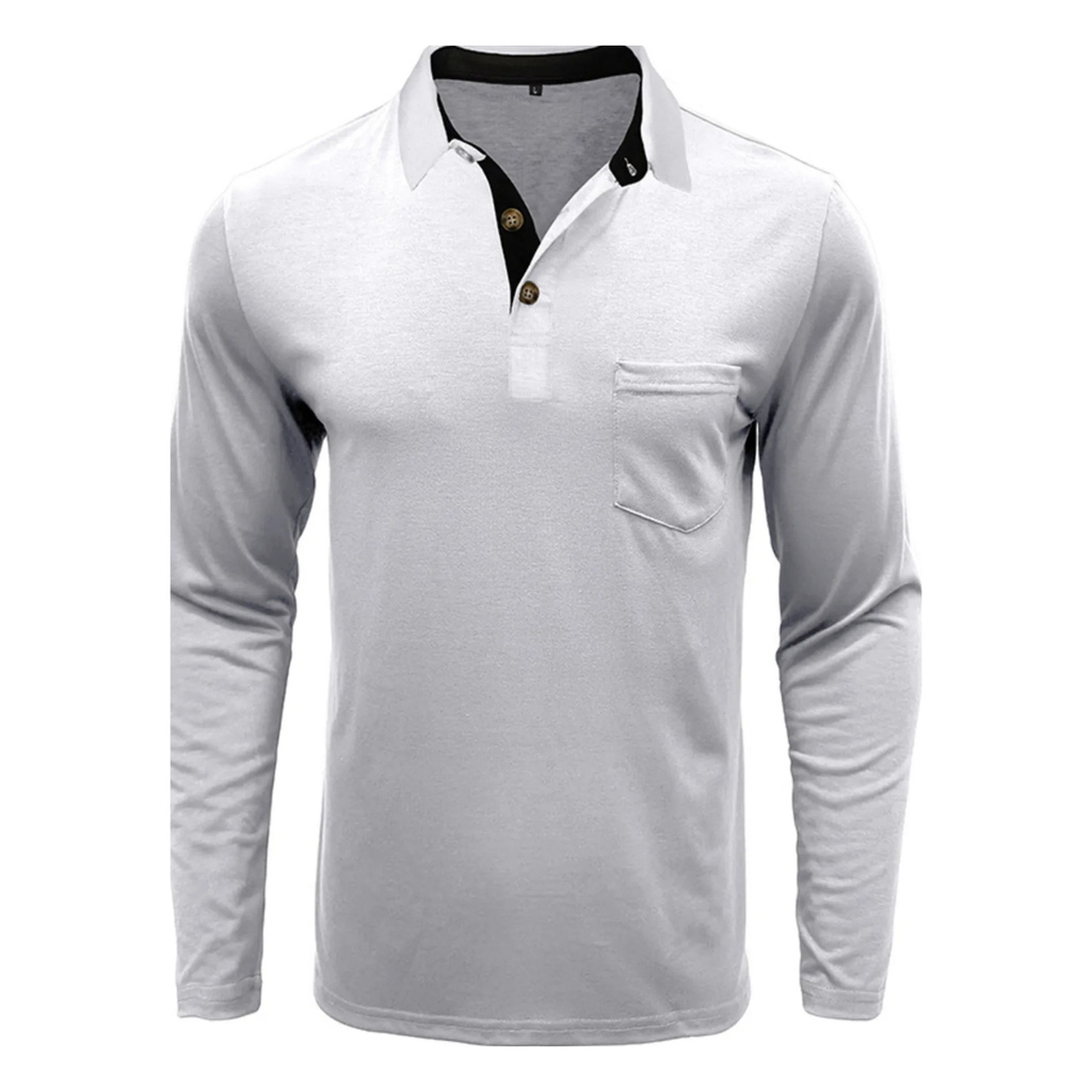 Men's Full Size Button Detail Long Sleeve Polo Plus Size