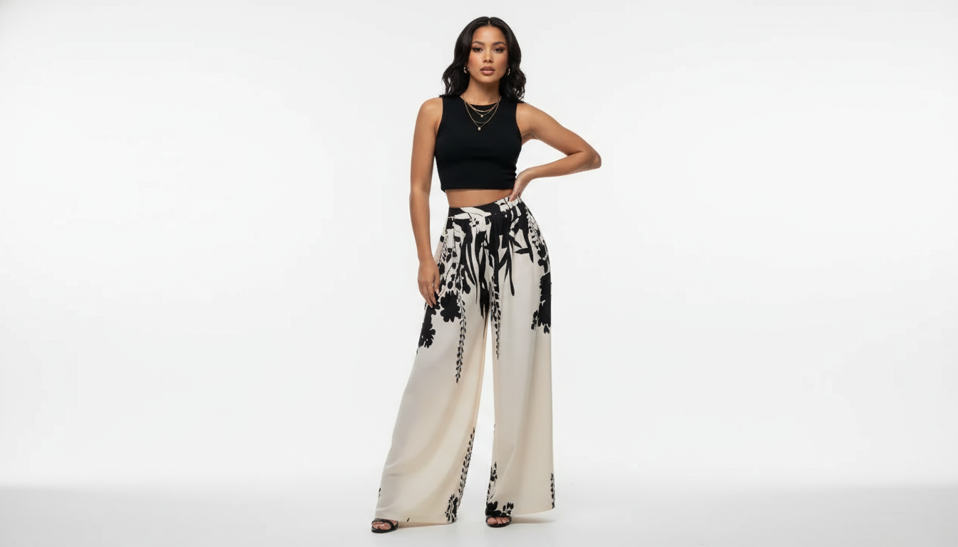 Printed Wide Leg Pants