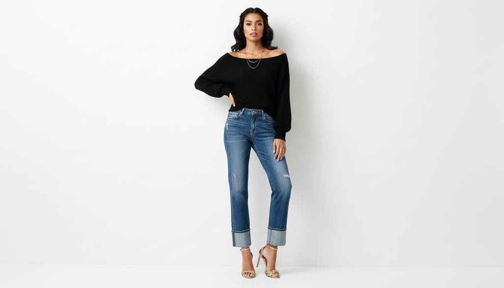 Raw Hem Rolled Straight Jeans