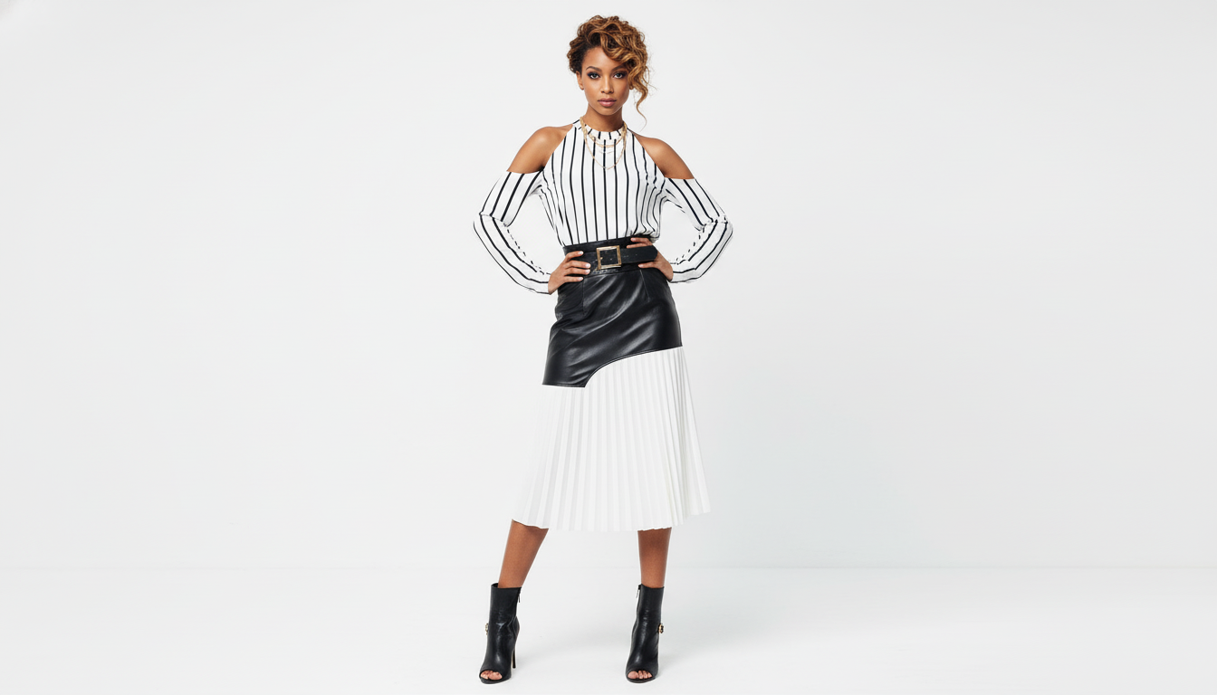 Pleated Contrast High Rise Skirt