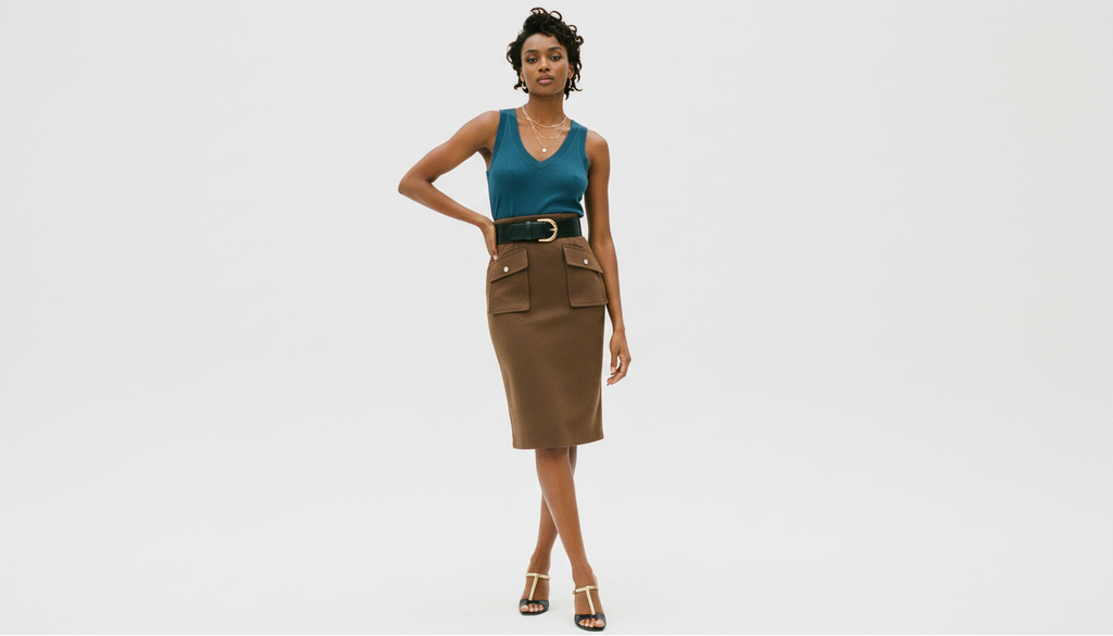 Elastic Waist Skirt with Pockets