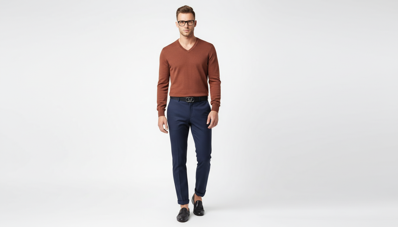 Men's Ribbed Hem V-Neck Long Sleeve Sweater