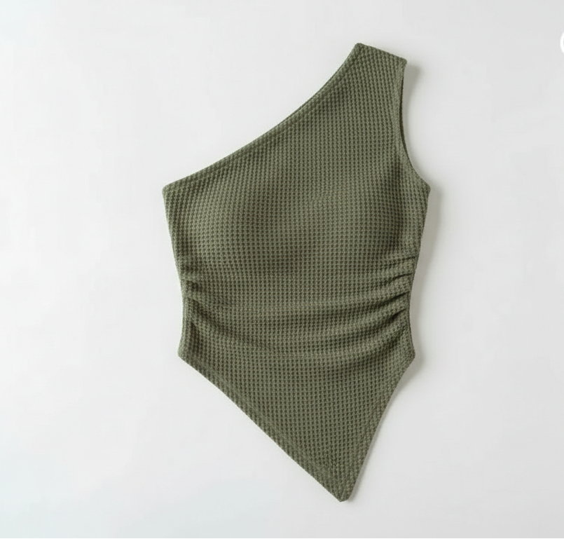 One-Shoulder Waffle Knit Tank