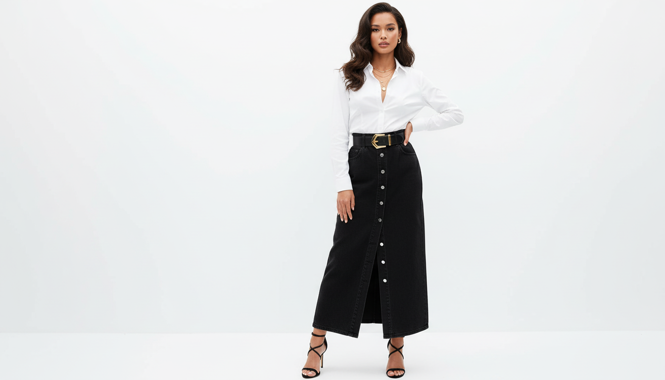 Button Front Denim Skirt
