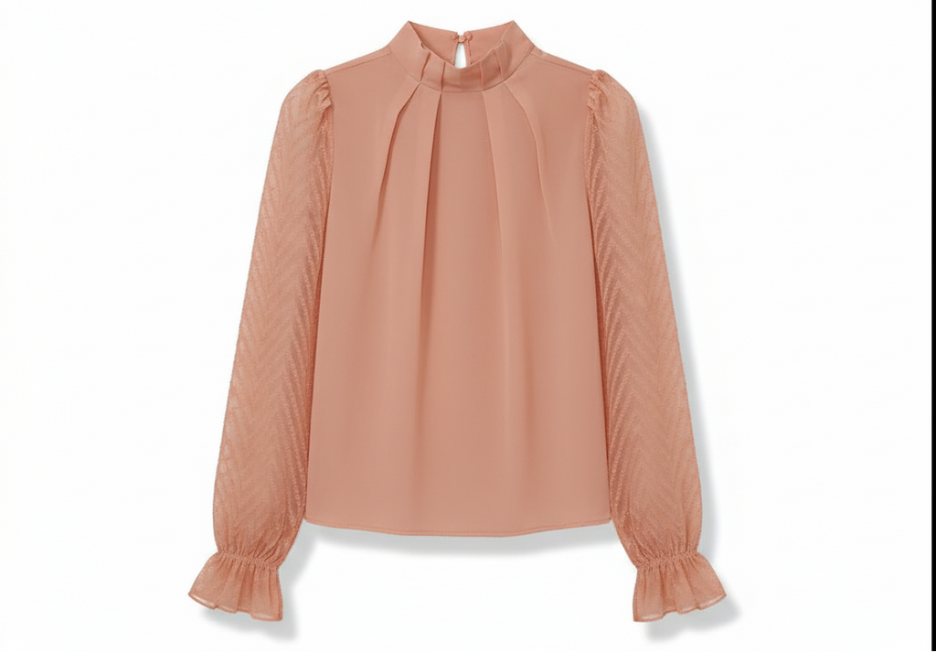 Mock Neck Flounce Sleeve Blouse