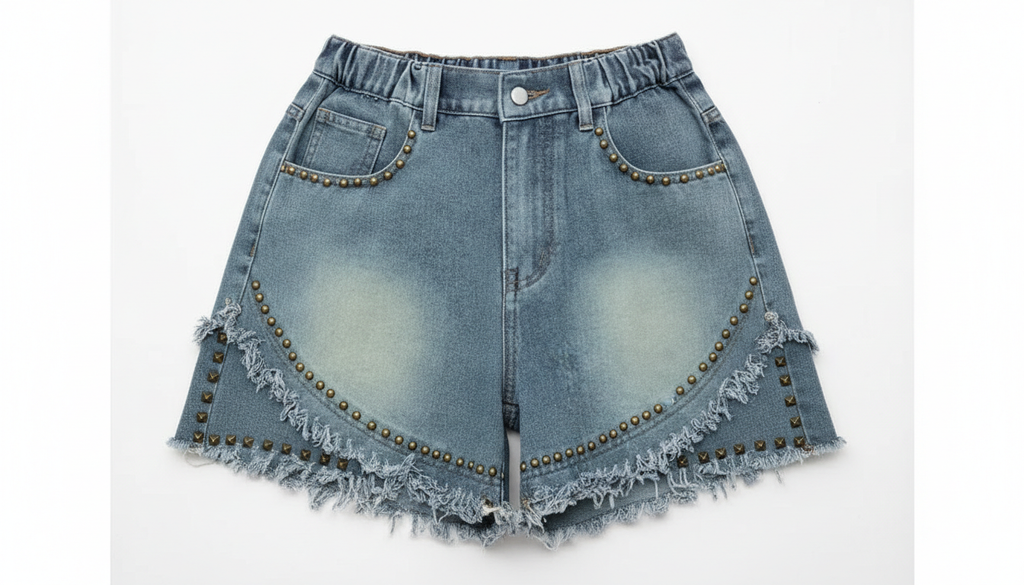Hem Studded Denim Shorts