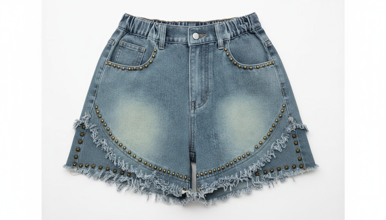 Hem Studded Denim Shorts