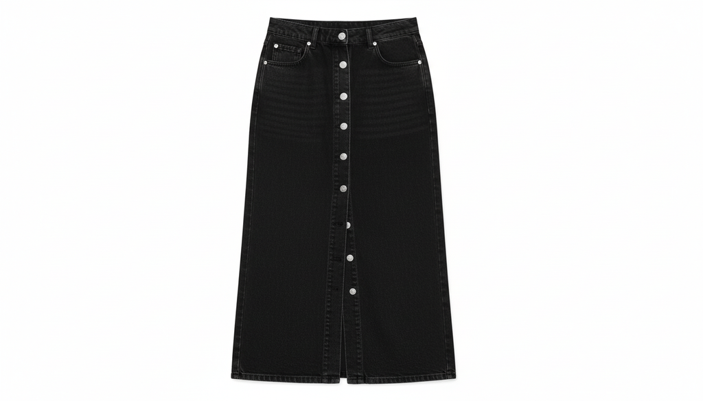 Button Front Denim Skirt