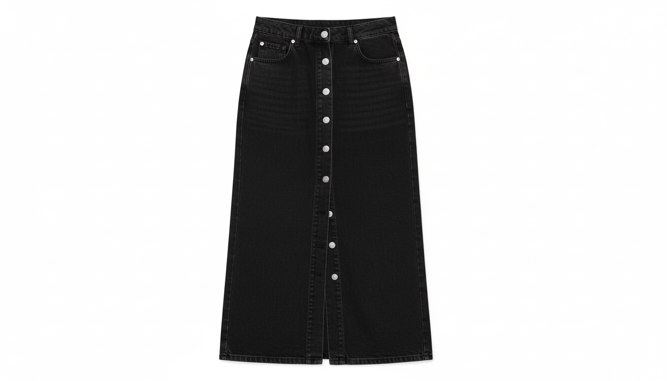 Button Front Denim Skirt
