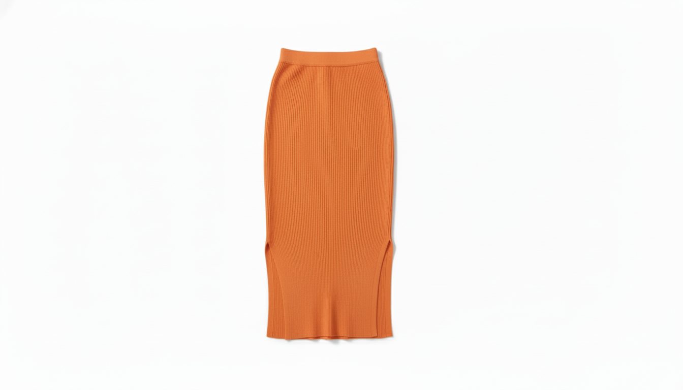 Ribbed Side Slit Midi Skirt