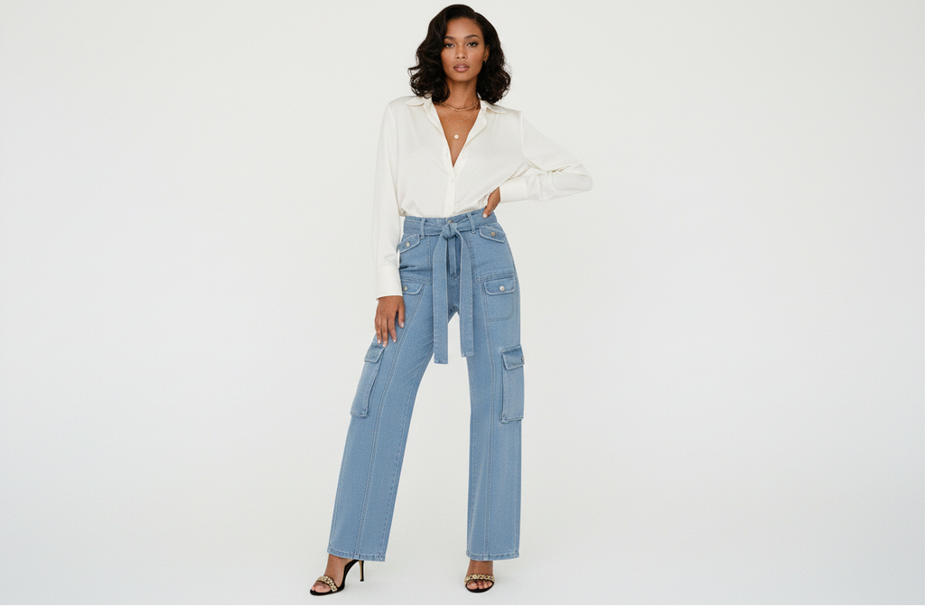 High-Waisted Multi-Pocket Cargo Jeans