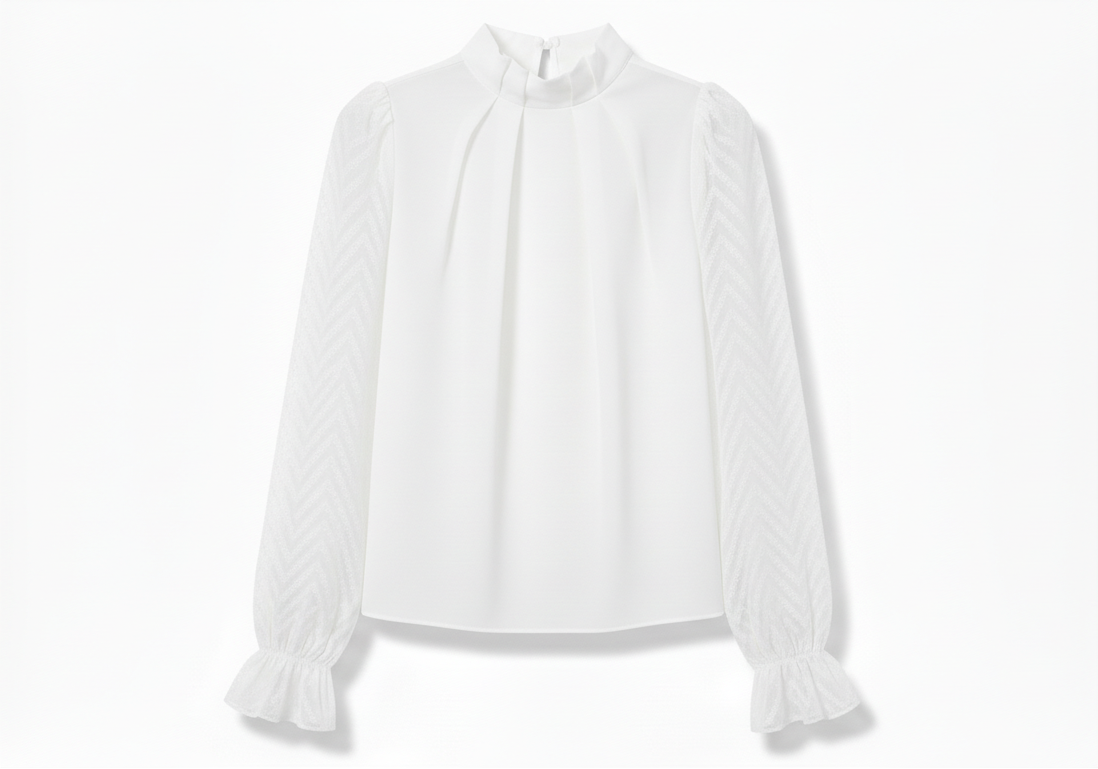 Mock Neck Flounce Sleeve Blouse