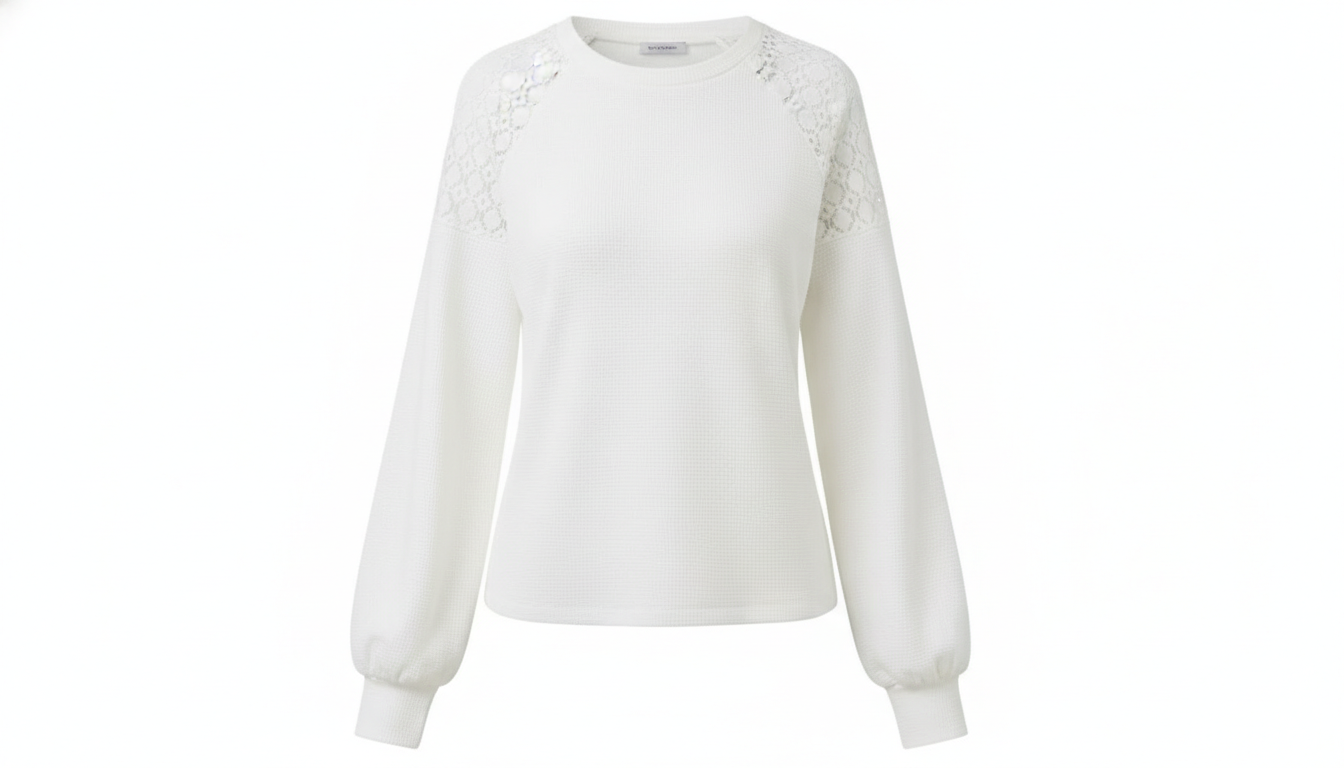 Lantern Sleeve Round Neck Blouse