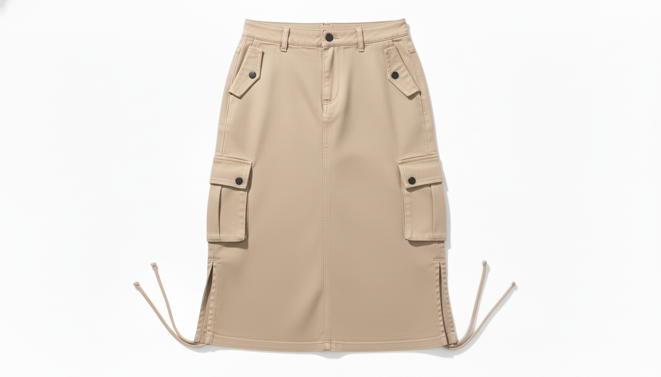 Drawstring Denim Cargo Skirt
