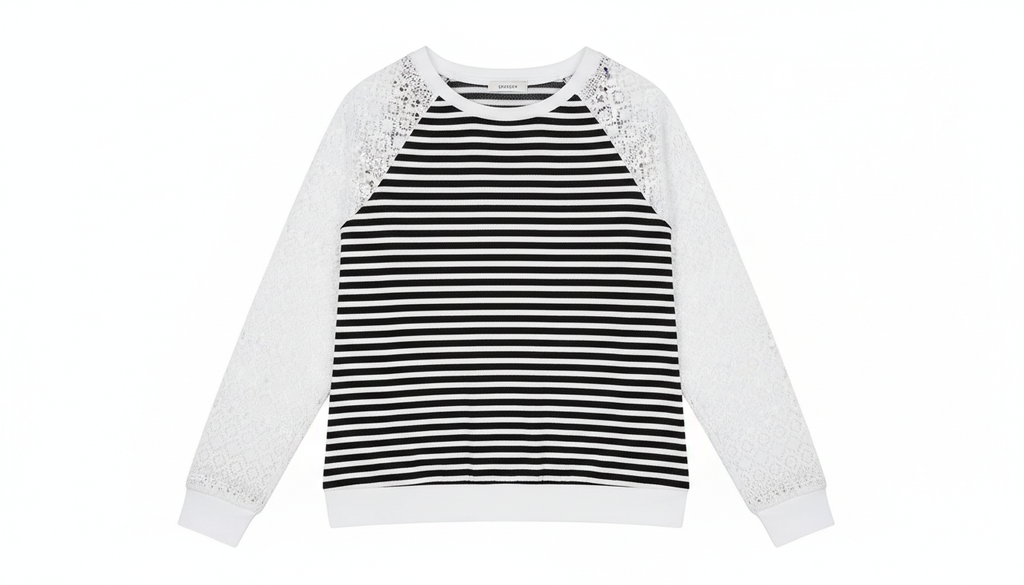 Striped Lace Raglan Sleeve Blouse