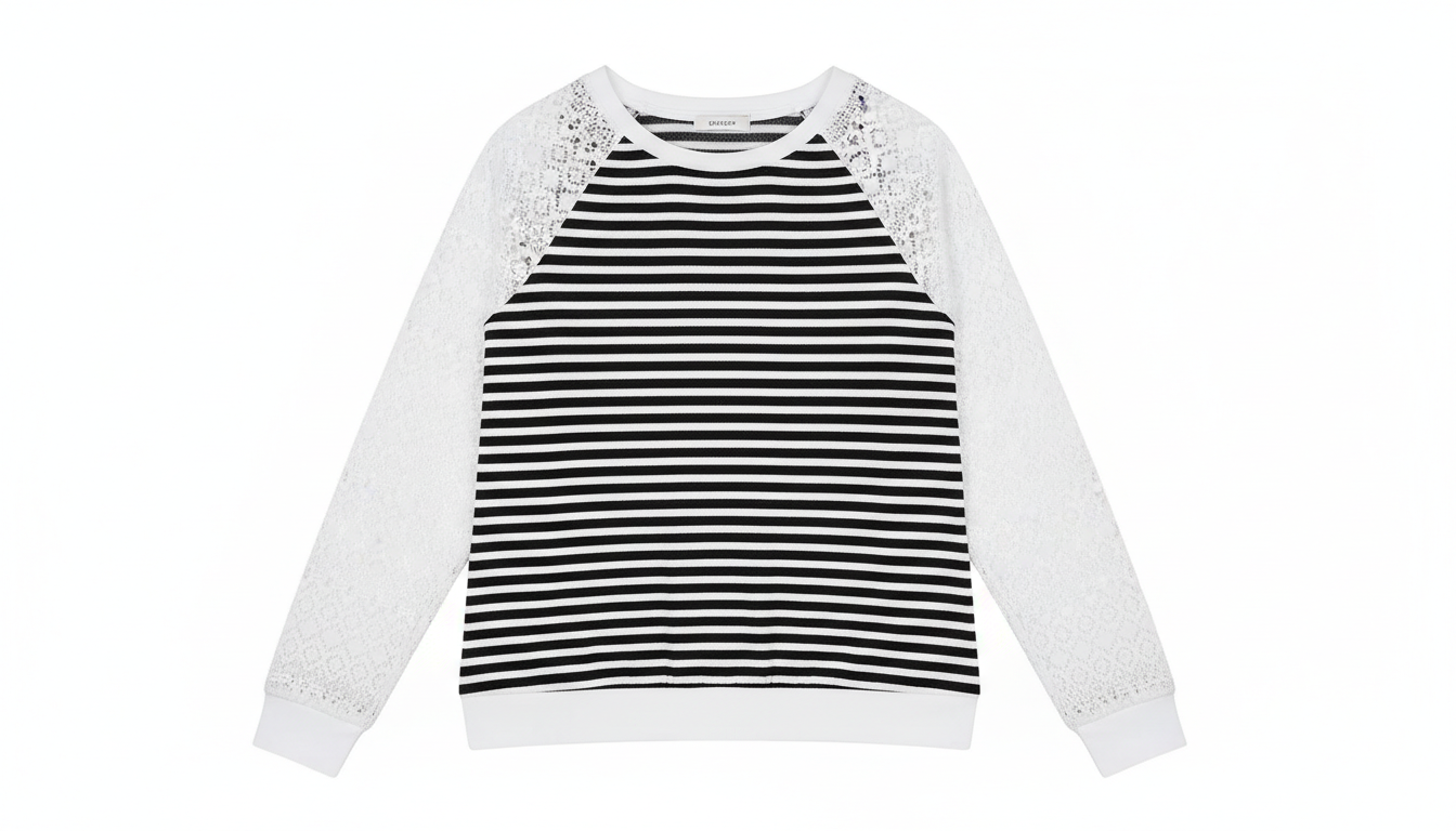 Striped Lace Raglan Sleeve Blouse