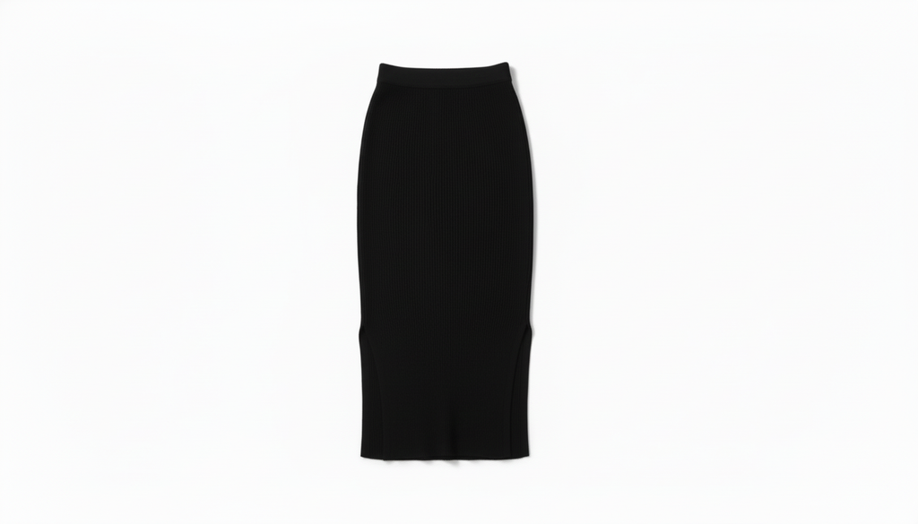 Ribbed Side Slit Midi Skirt