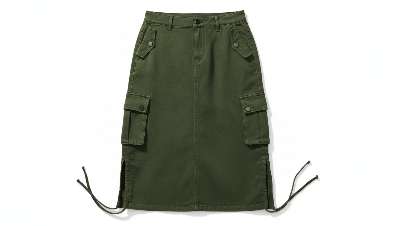 Drawstring Denim Cargo Skirt