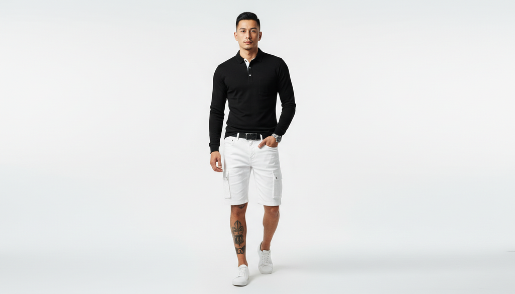 Men's Full Size Button Detail Long Sleeve Polo Plus Size