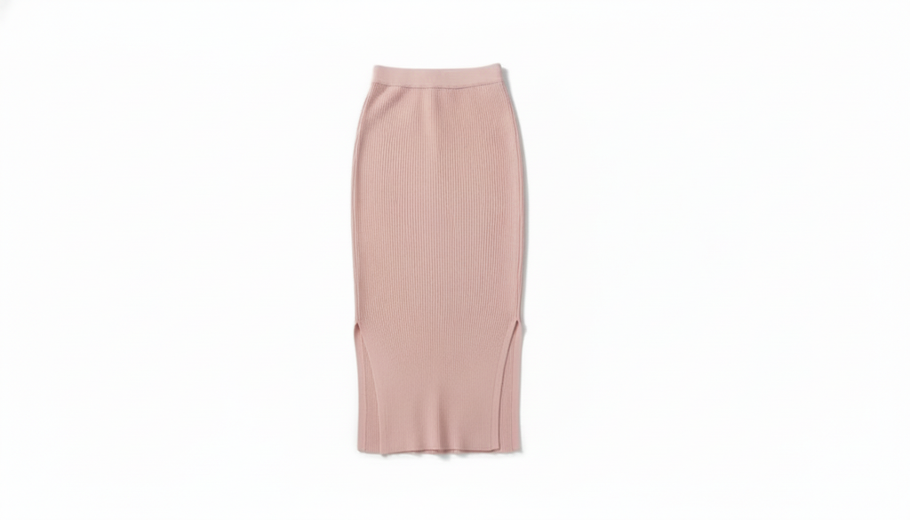 Ribbed Side Slit Midi Skirt