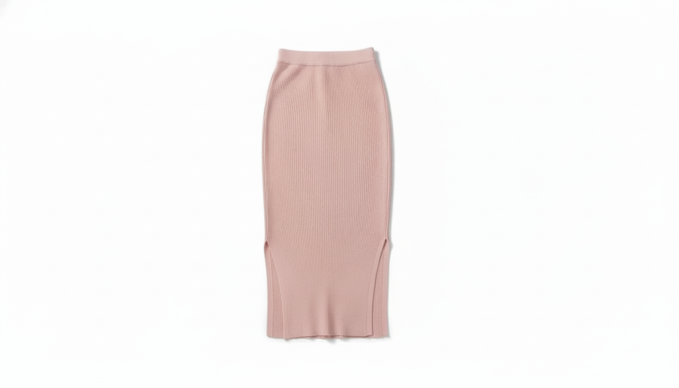 Ribbed Side Slit Midi Skirt
