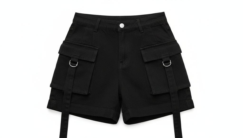 High Waist Denim Cargo Shorts