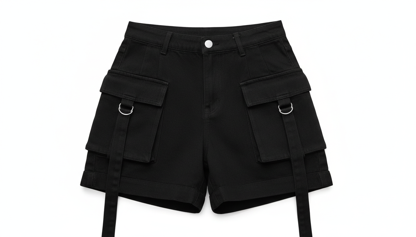 High Waist Denim Cargo Shorts