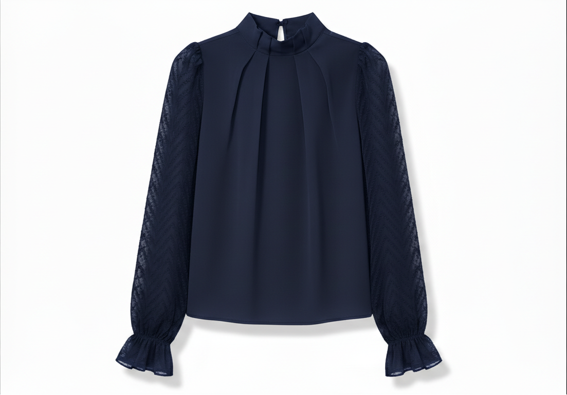 Mock Neck Flounce Sleeve Blouse