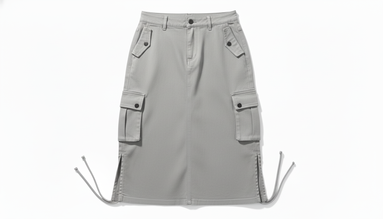 Drawstring Denim Cargo Skirt