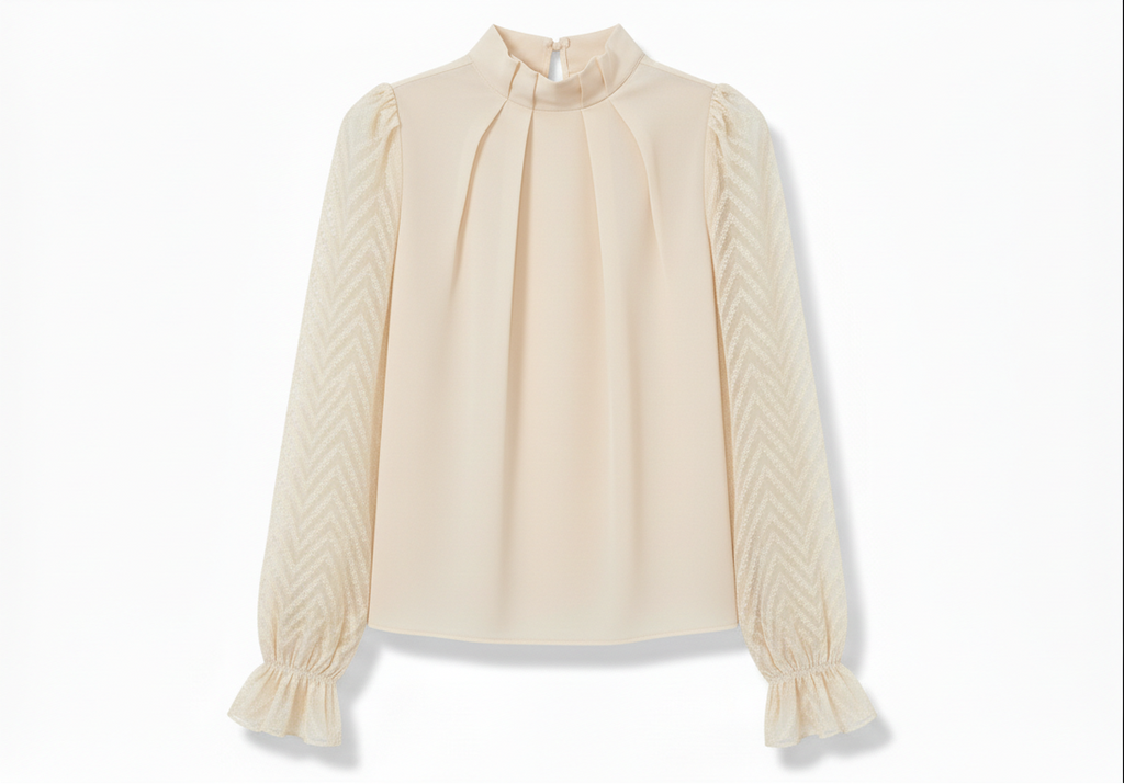 Mock Neck Flounce Sleeve Blouse