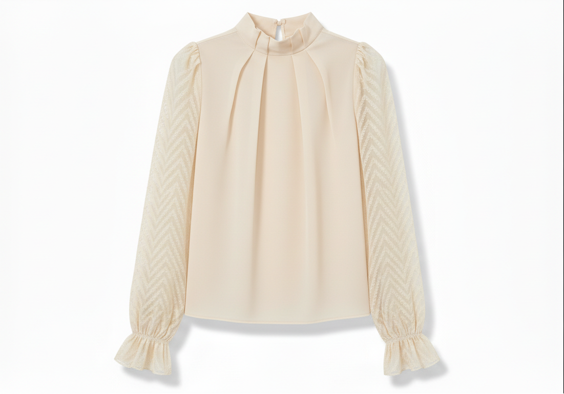 Mock Neck Flounce Sleeve Blouse