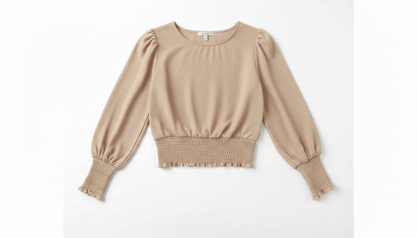 Smocked Waist Round Neck Blouse