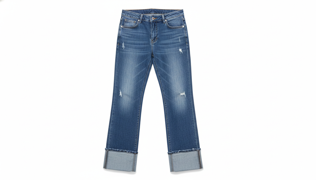 Raw Hem Rolled Straight Jeans