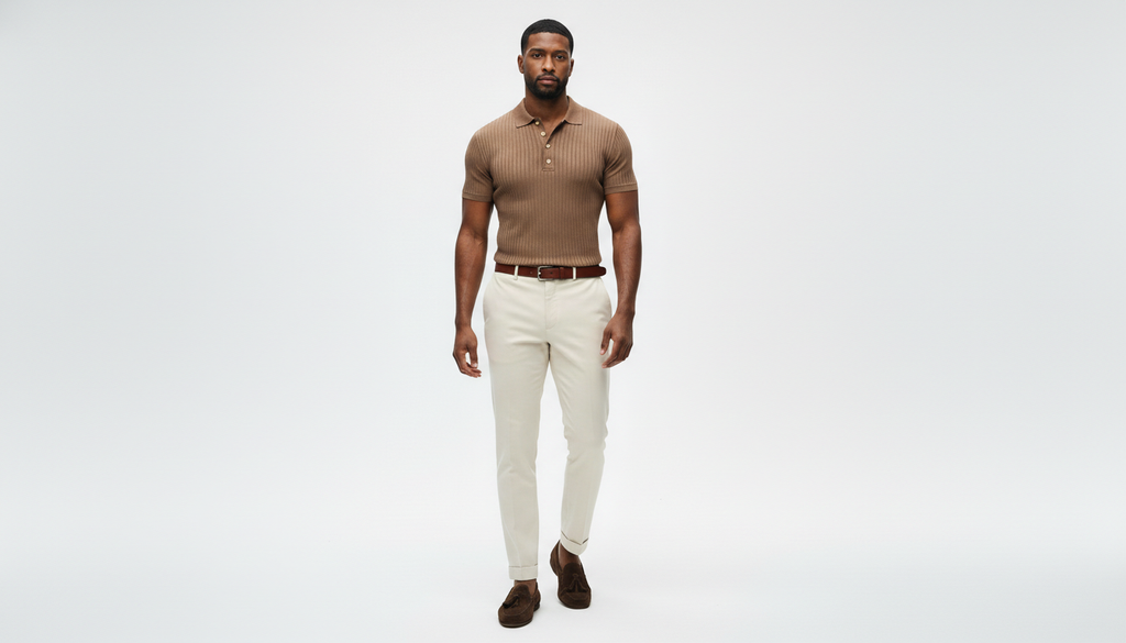 Men's Ribbed Knit Slim Fit Polo Shirt