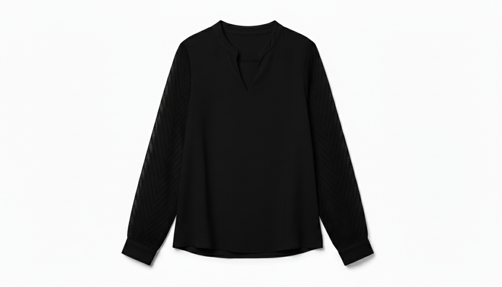 Sheer Sleeve V-Neck Blouse