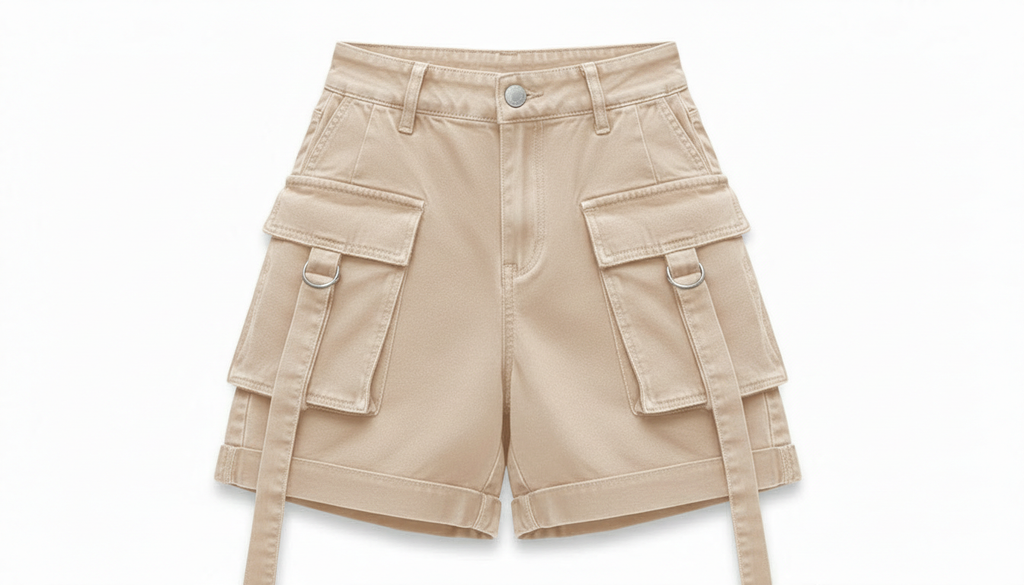 High Waist Denim Cargo Shorts