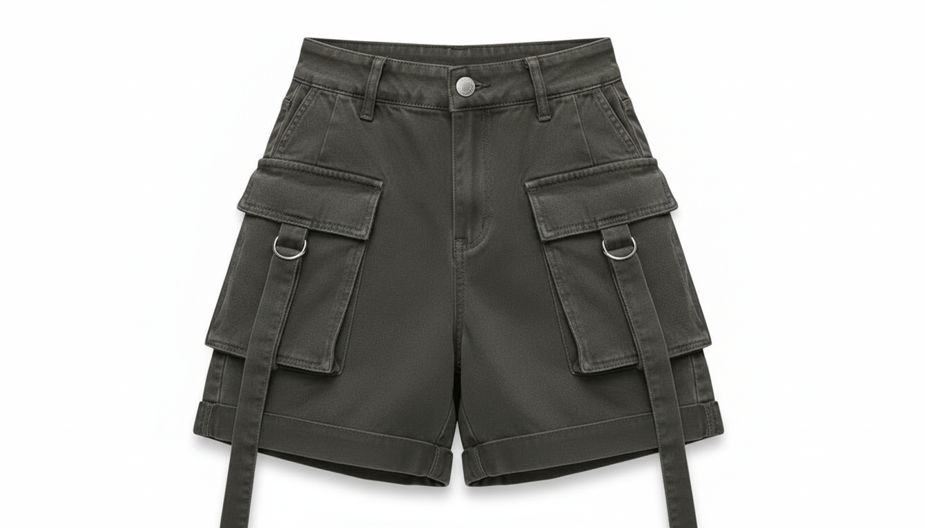 High Waist Denim Cargo Shorts