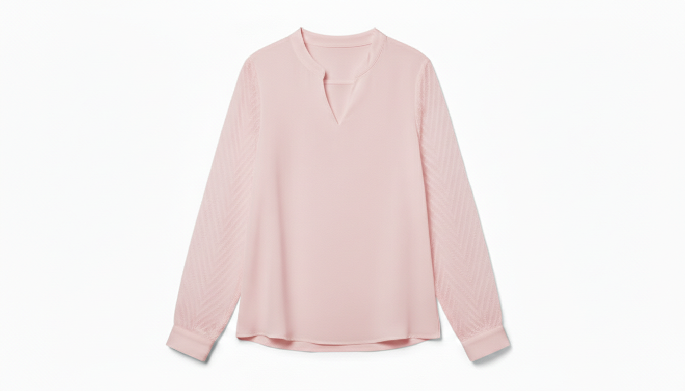 Sheer Sleeve V-Neck Blouse