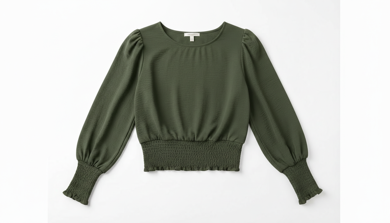 Smocked Waist Round Neck Blouse