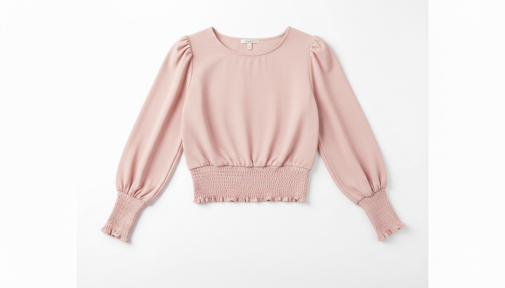 Smocked Waist Round Neck Blouse