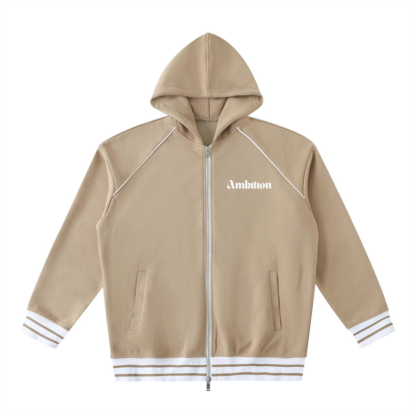 Ambition Striped Trim Zip-Up Hoodie